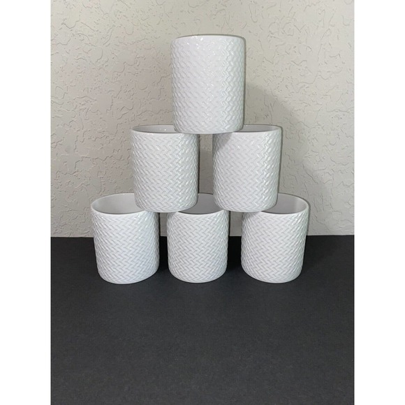 Lot Of 6 Pfaltzgraff Everyday Winston Coffee Mugs Cups White Zig Zag Pattern - Picture 3 of 10